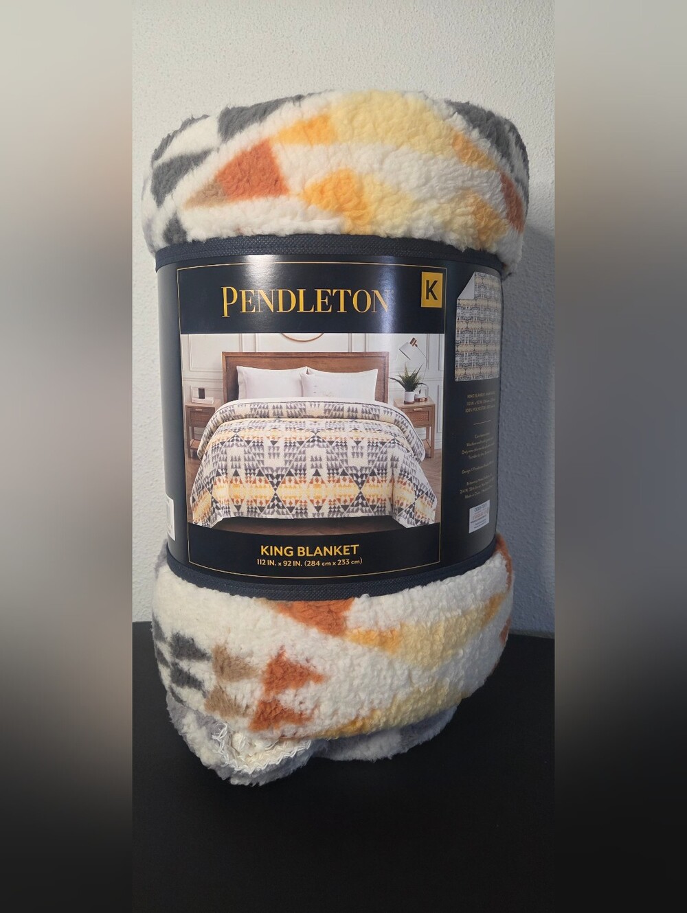 Pendleton Sherpa King Blanket in Cream, Orange & Gray Geometric